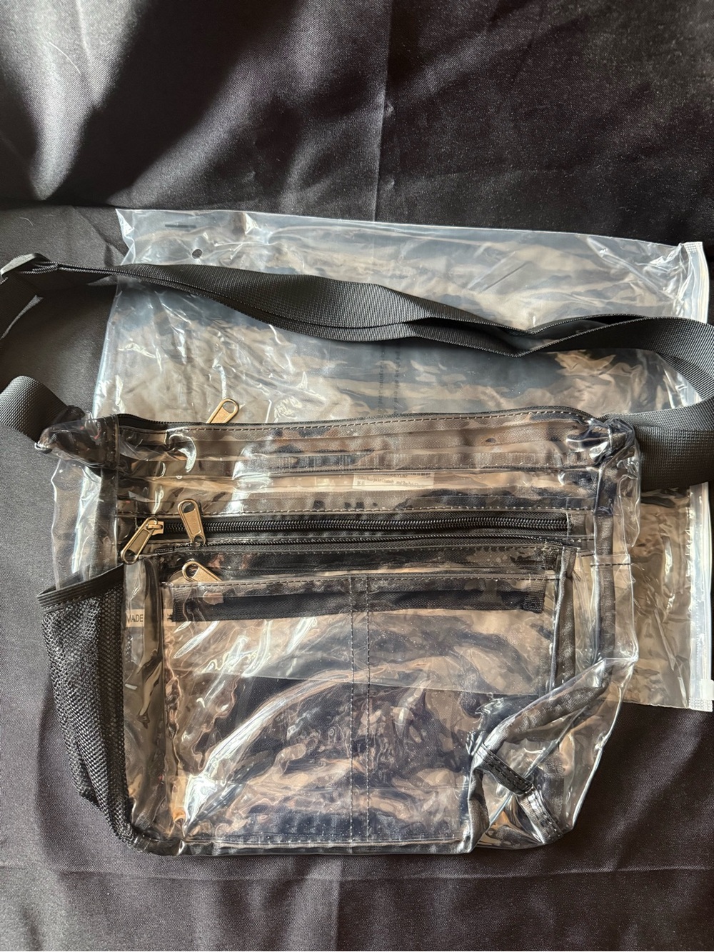New Clear PVC Crossbody Bag with Black Trim and Strap